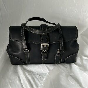 Coach Shoulder Black Leather Handbag with Magnetic Closure